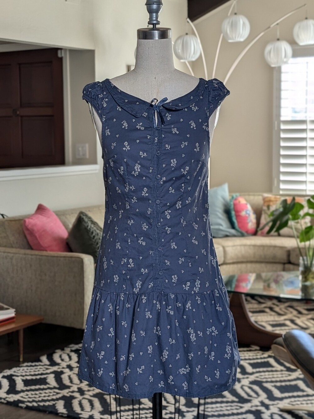 Free People Beasley Mini Dress in Navy Combo Colorway Size XS - EUC